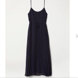 H&M Navy Pleated Midi Dress